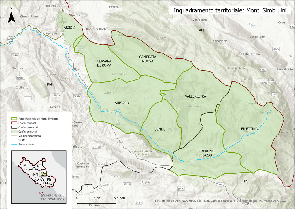 Cartina del Parco dei Monti Simbruini